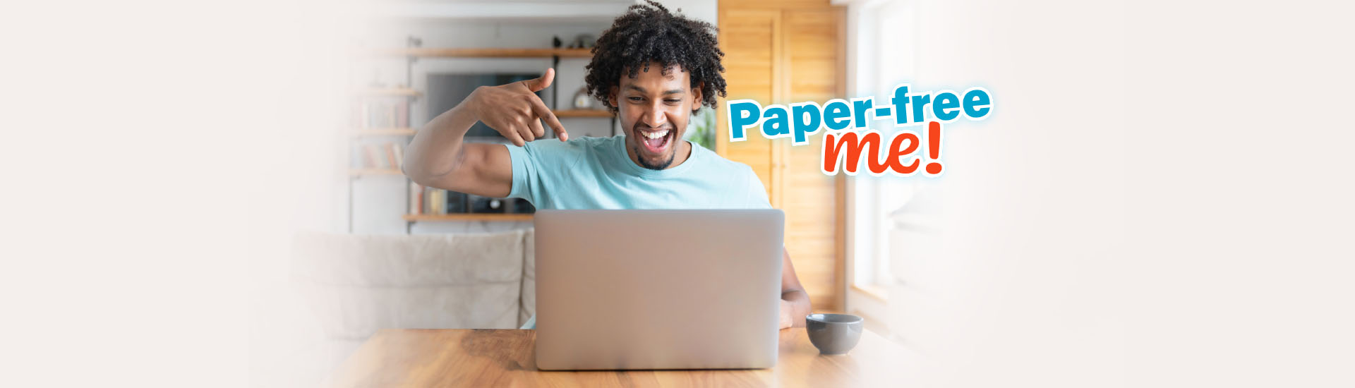excited person signing up for paper free on laptop