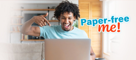 excited person signing up for paper free on laptop