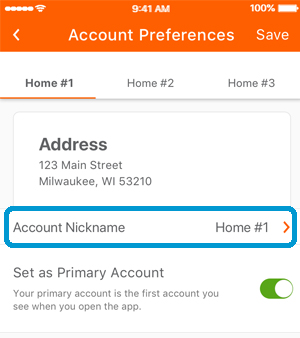 account preference screen image for account nickname