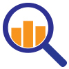 magnify glass with bar chart magnified in view icon
