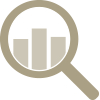 bar chart maginfied within magnify glass icon
