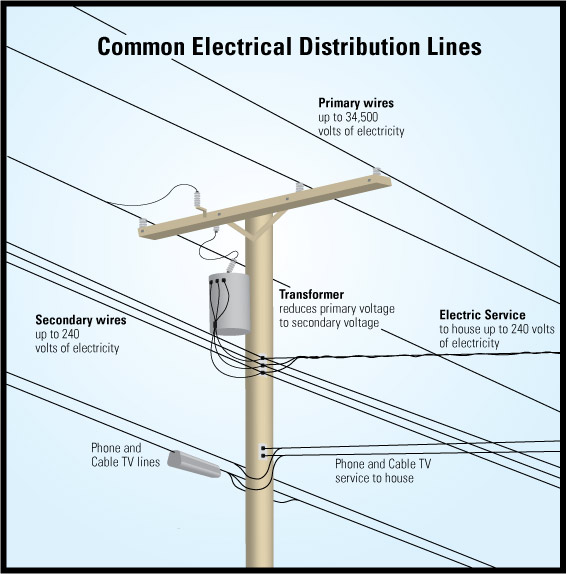 graphic showing common electric distribution lines